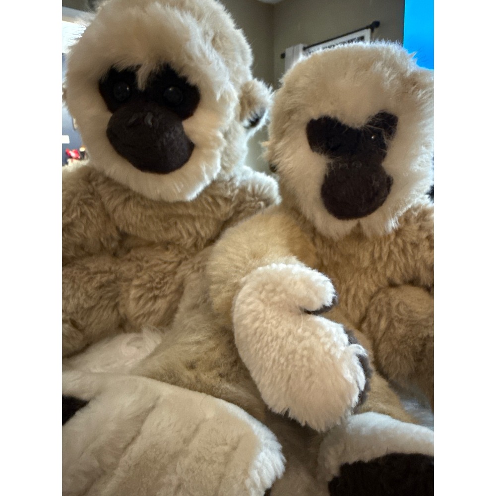 Vintage 1981 Dakin Pillow Pets Monkey Plush Set 2 Tan Gibbon Chimpanzee 11" 9"